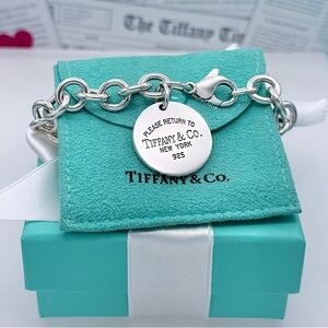 Authentic Vintage Return to Tiffany & Co. Round Tag Solid Chain Link Bracelet
